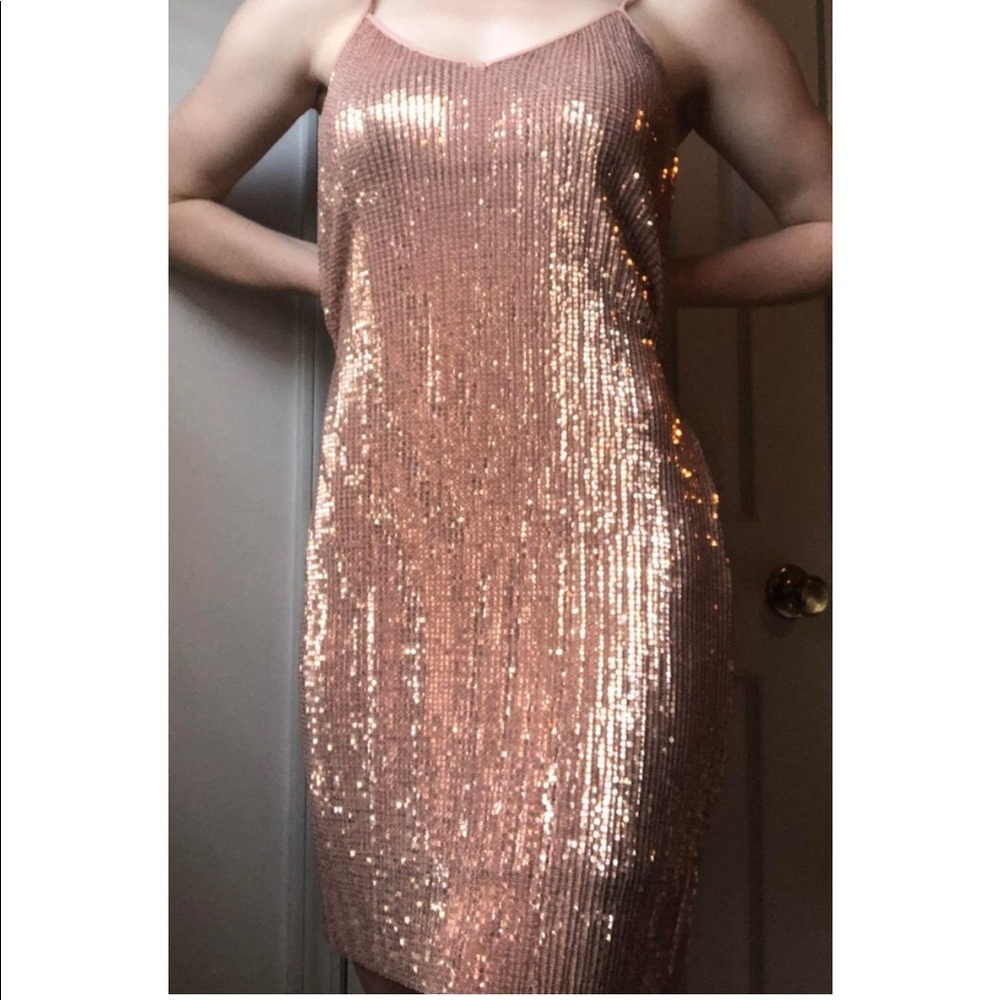1. State Sequined Coral Dress